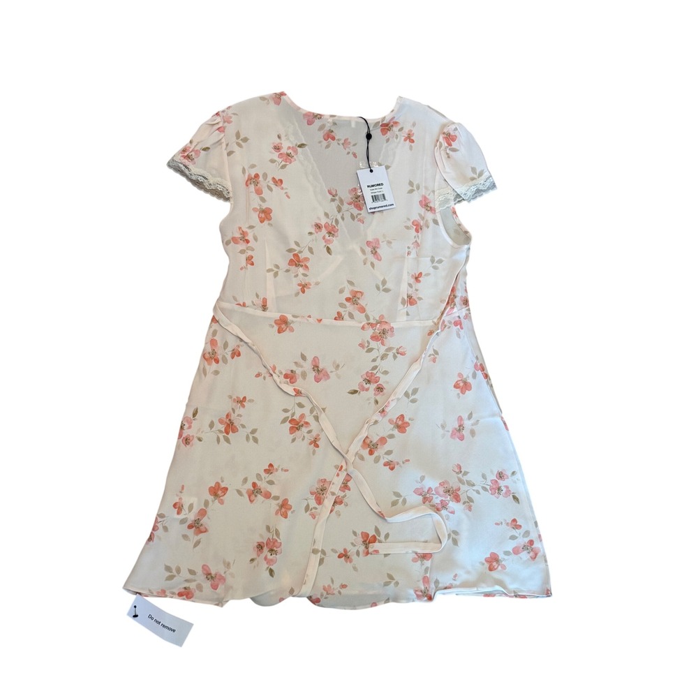 Rumored Essex Mini Dress Whisper Floral Lace Trim V-Neck Cream Pink Large NWT - Picture 7 of 10